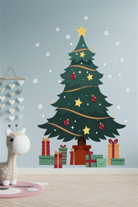 MSticker Yılbaşı Ağacı Sticker-yılbaşı Süsü Kar Taneli Ağaç Sticker(60x90cm)