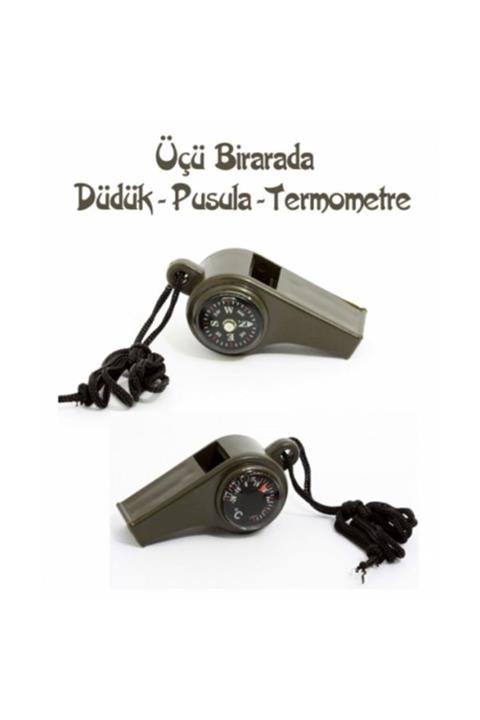 laqaydükkan34 Pusulalı Termometreli Düdük - Survival Askılı Düdük