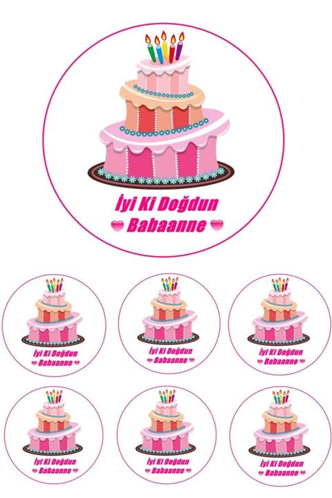Pasta9 Yenilebilir Pasta Resmi I.k.d. Babaanne Pirinç Kağıdından 6-8-10 Kişilik Pastaya Uygun 16 Cm
