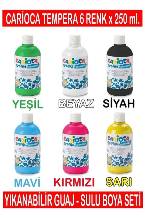 CARIOCA Tempera Yıkanabilir Sulu Boya Seti 6 Renk X 250 ml.