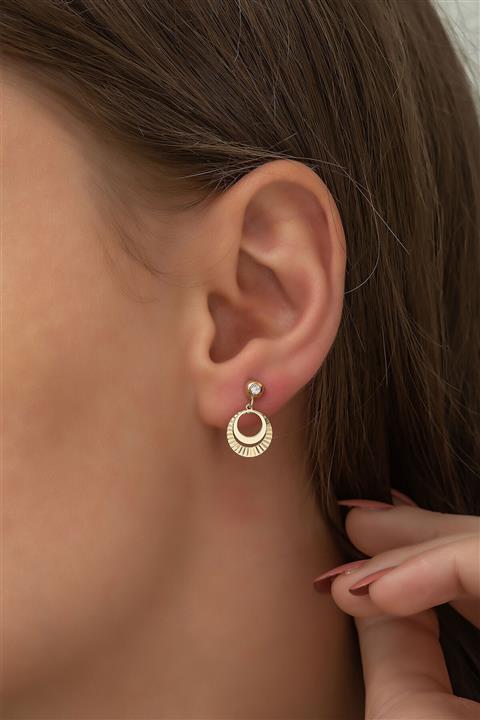 Papatya Silver 14 Ayar Yeşil Altın Çivili Fırfırlı Yuvarlak Küpe