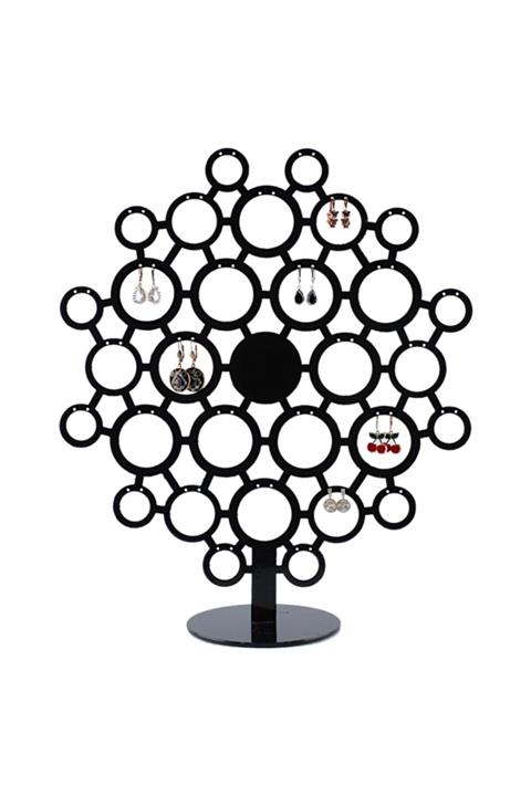 Entina Metal Yuvarlak Küpe Standı Kuyumcu Vitrini Küpelik Büyük Siyah