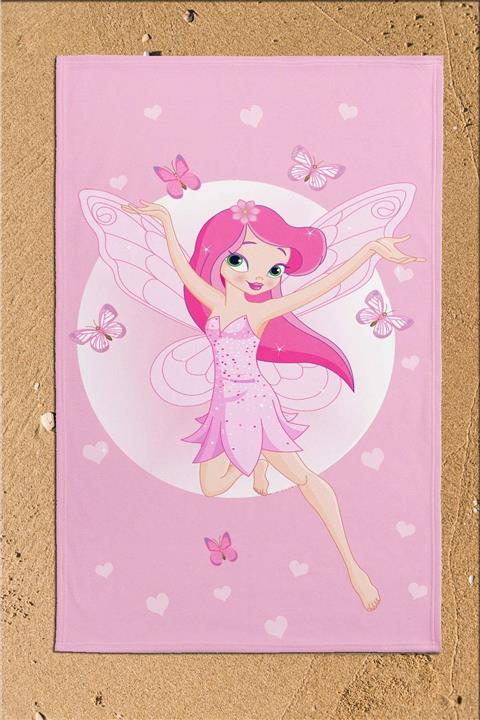 Osso Halı Pembe Peri Kızı Kelebek 3d Desenli Banyo Plaj Havlusu