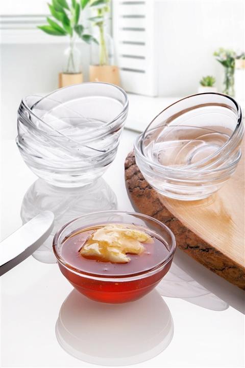 Ensezon Lüx Kristal Cam 6'lı Kase Seti - Bal Reçel Kasesi , Sosluk