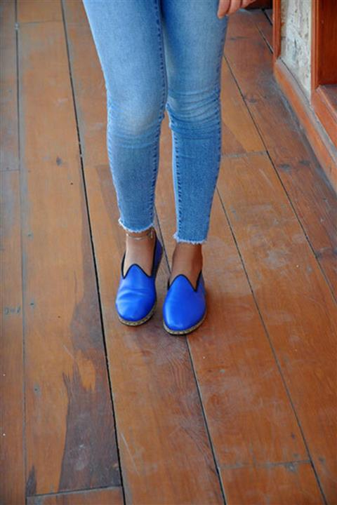 Atadan Deri'Çarık Kadın Mavi Düz Klasik Model Çarık