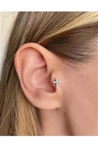 Okkostore Cerrahi Çelik Silver Haç Tragus Piercing 6mm