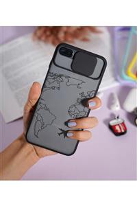 mooodcase Iphone 7 Plus Uyumlu World Map Lines Desenli Kamera Korumalı Siyah Telefon Kılıfı