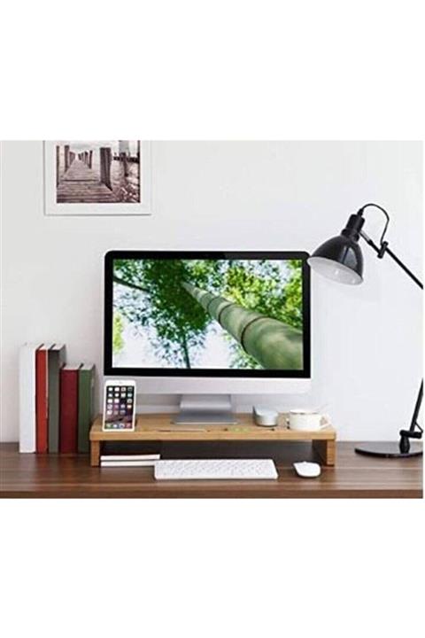 SANALAL Monitörü Yükseltici Stant Ve Ekran Yükseltici Organizer Doğal Ahşap