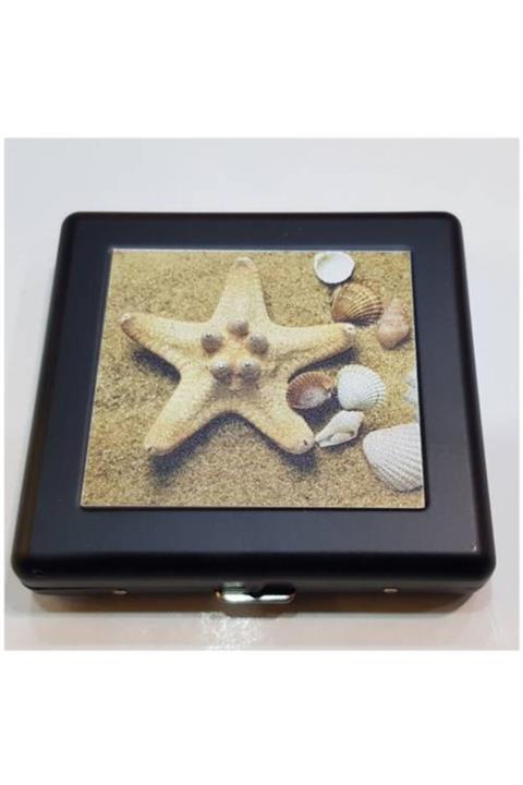 TUARSHOP Metal Kısa Sigara Tabakası Mat Siyah Deniz Yıldız Desenli