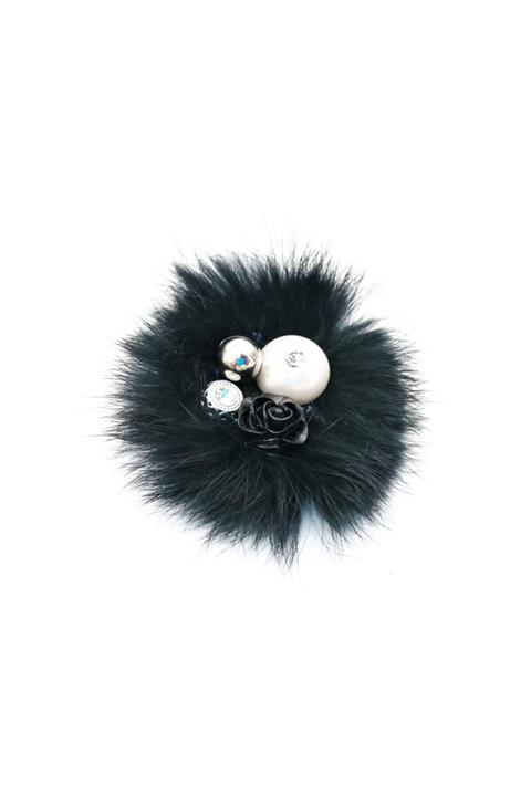 Şentürk aksesuar Aksesuar Işlemeli Siyah Ponpon Broş