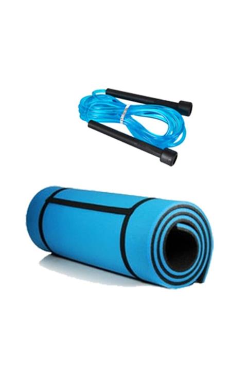 REDZEUS 10 Mm Mavi-siyah Çift Taraflı Yoga Matı Pilates Minderi Uyku Matı Ve Atlama Ipi Hediyeli