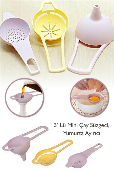 Hayveys 3 Lü Huni Çay Süzgeci Yumurta Sarısı Ayırıcı 3'lü Set