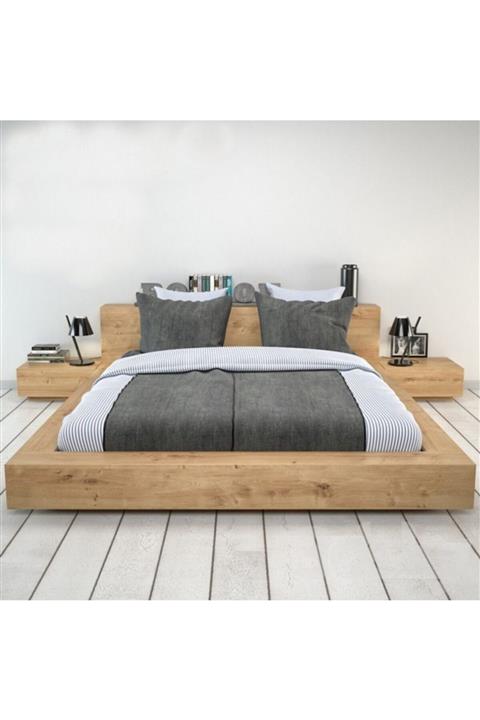 zerkaconcept Henry Masif Panel Ahşap Karyola Ve Komodinli Takım 150*200 Model 2