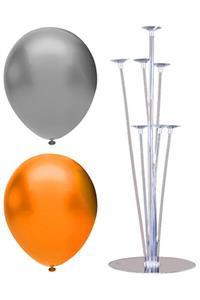 INFINITY 100’lü Metalik Balon Ve 7 Çubuklu Balon Standı Seti, 2 Renk X 50, Gümüş, Turuncu