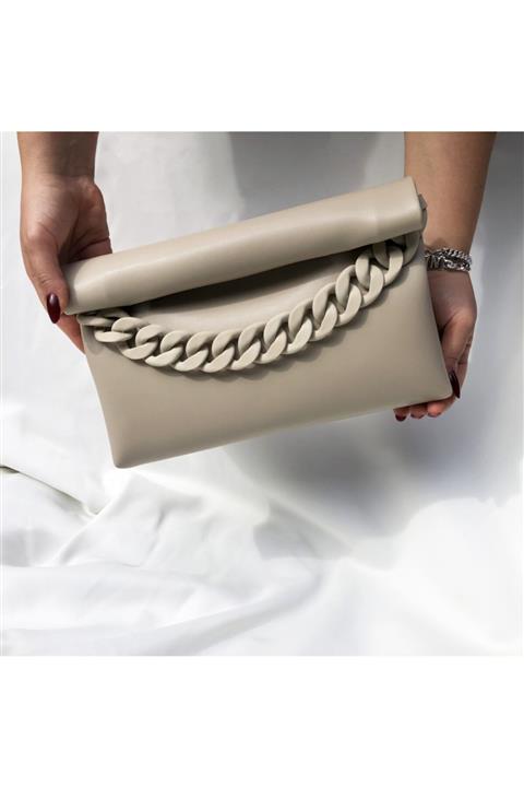 ETDesignBags Kadın Bej Orta Boy Akrilik Zincirli Çanta