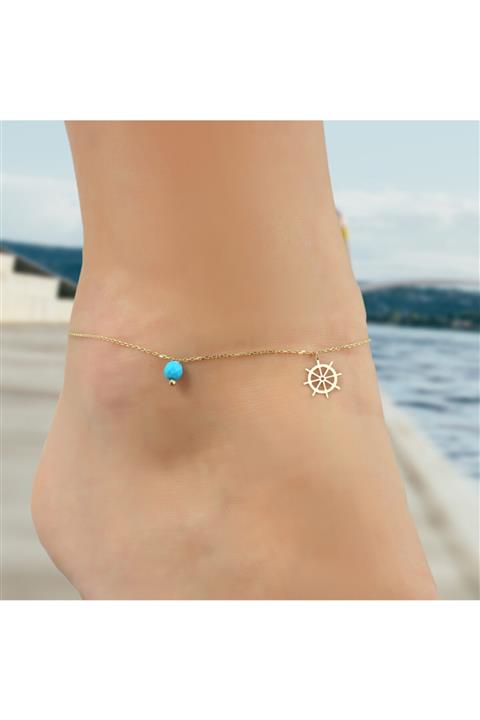 Glorria Altın Firuze Taşlı Dümen Halhal