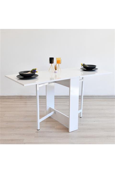 PRADO Portatif Kelebek Katlanır Ahşap Masa Beyaz