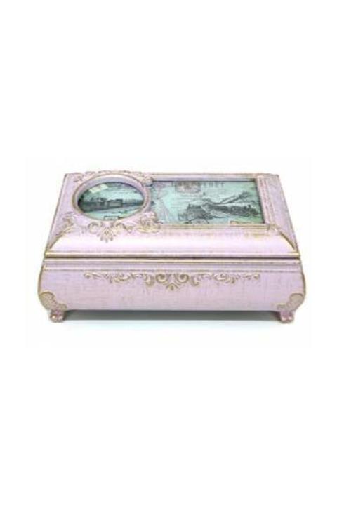 Mnk Pembe Renkli Fotoğraf Çerçeveli Eskitme Tasarımlı Mücevherlik Müzik Kutusu