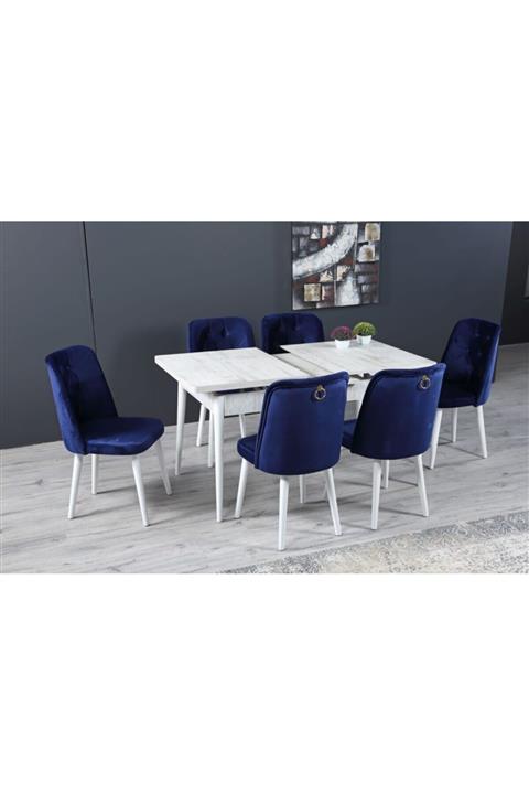 Ervo Venüs-rio Lacivert Salon Mutfak Yemek Masa Takımı 6 Sandalyeli