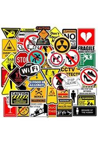 Sticker Master 50pcs Warning Stickers Danger Banning Signs Reminder Waterproof Decal Sticker To Laptop Motorcycle