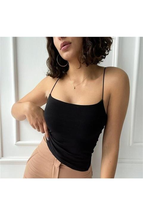 Baluxe Kadın Siyah Ince Askılı Bluz