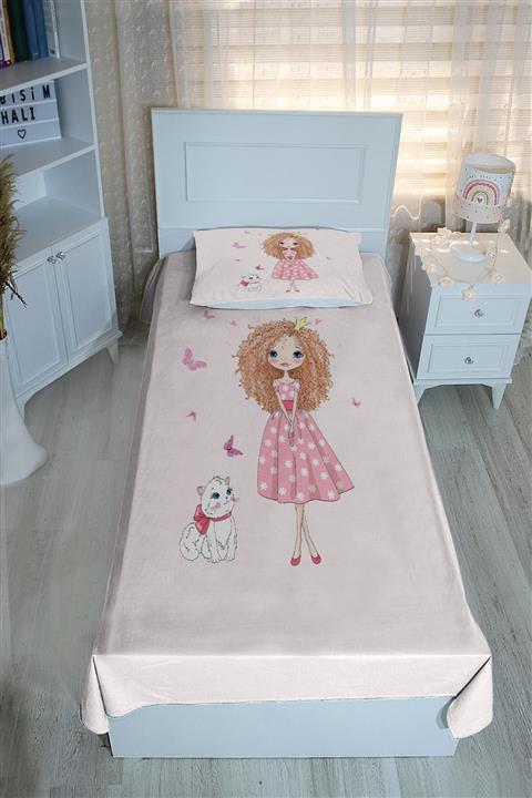 Bebişim Halı Prenses Kız Ve Kedi Bh2236 Pike Yatak Örtüsü Yastık Kılıflı