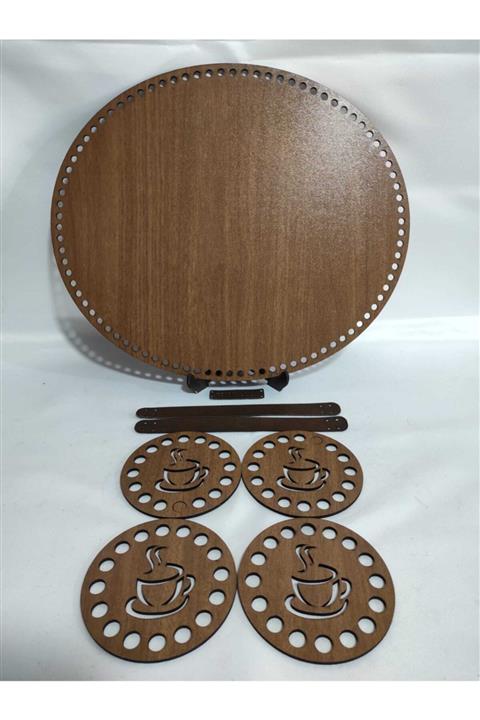 Eva Lazer Toptan Ahşap Ceviz Renk Tepsi Tabanı Set Supla Deri Kulp Handmade Etiket 30cm 3mm Mdf