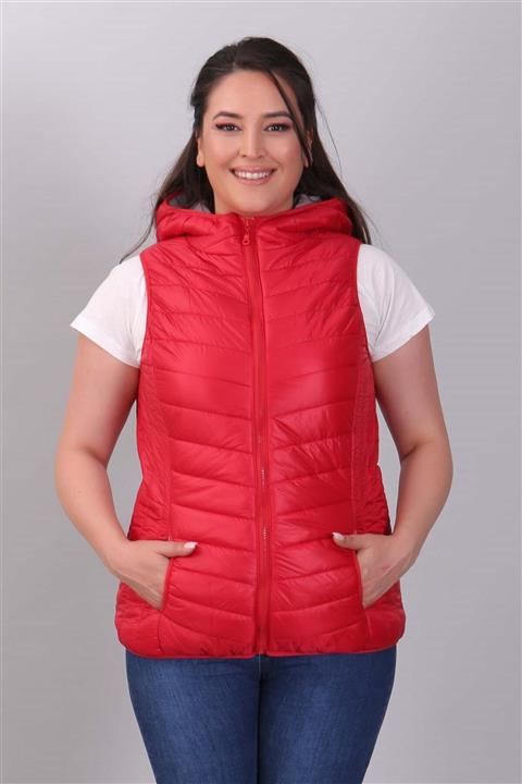 Metpoint Kapüşonlu Cepli Kırmızı Şişme Yelek