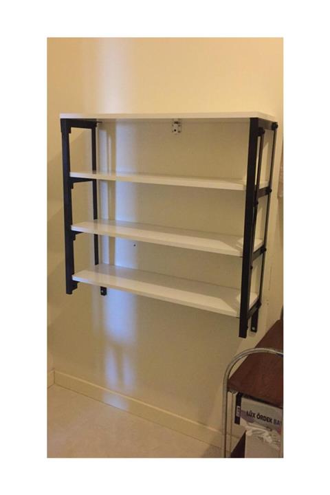 DEKORFİM Mutfak Masası Katlanabilir Duvara Monte Kullanılır Masa Ve 4 Raflı Kullanılabilir Metal Konstrüksiyo