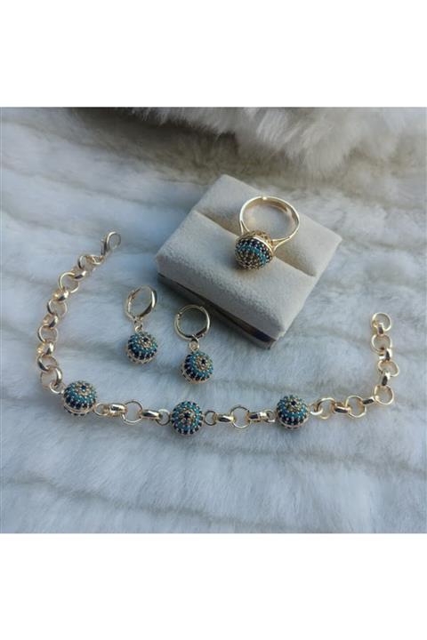 TAKI TASARIM 18 Ayar Kaplama Göz Künye Küpe Yüzük Setimiz