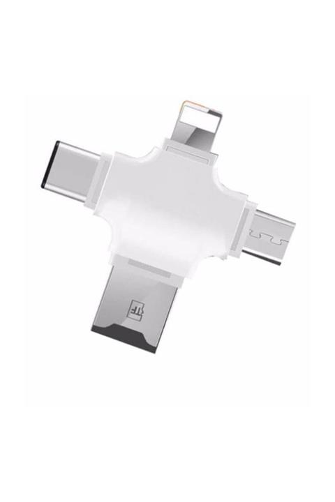 Saythink Iphone Uyumlu  Otg - Micro Otg - Type C Otg 3in1 Kart Okuyucu Beyaz