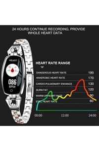 pazariz Kadın Akıllı Bileklik Nabız Ölçer Su Geçirmez Kalori Saat H8 Gümüş