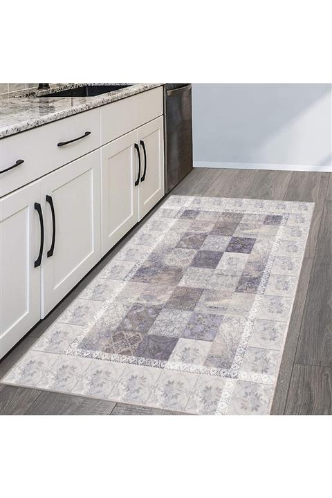 G&C HOME Siyah Şık Modern Kaymaz Taban Süngerli Mutfak Halısı