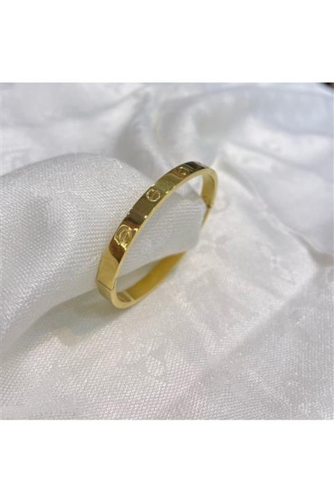 Central Shop Çelik Kelepçe Bileklik 18 Cm Altın Kaplama Taşsız Model
