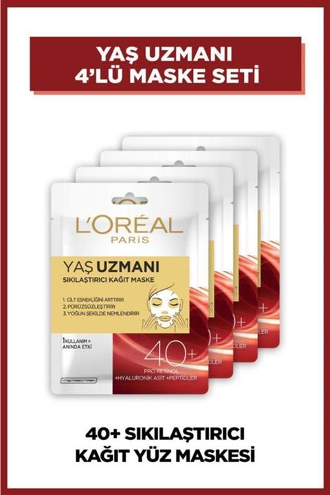 L'Oreal Paris Yaş Uzmanı Sıkılaştırıcı Kağıt Yüz Maskesi 40+ 4'lü Set