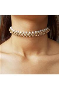 Handmade By HLY Kristal Taşlı İşlemeli Choker Kolye