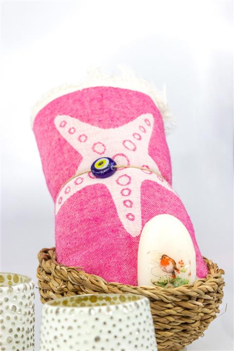 Elaa Design Pembe Jakarlı Yıldızlı Pamuklu Peştemal