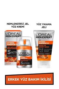 L'Oreal Paris Men Expert Erkek Yüz Bakım İkilisi Hydra Energetic Yüz Yıkama Jeli 100 ml + Nemlendirici Jel Yüz Kremi 50 ml