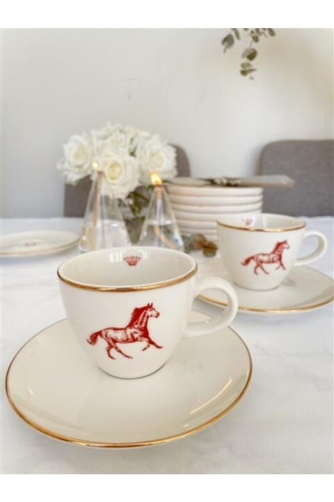 BOES Porselen Royal Serisi Porselen Çay Fincanı Çift Taraflı (2 Adet Kırmızı)