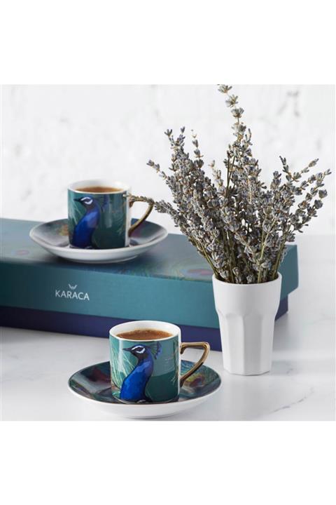 Karaca Peacock 4 Kişilik Tavuskuşlu Kahve Fincanı Takımı 90 ml