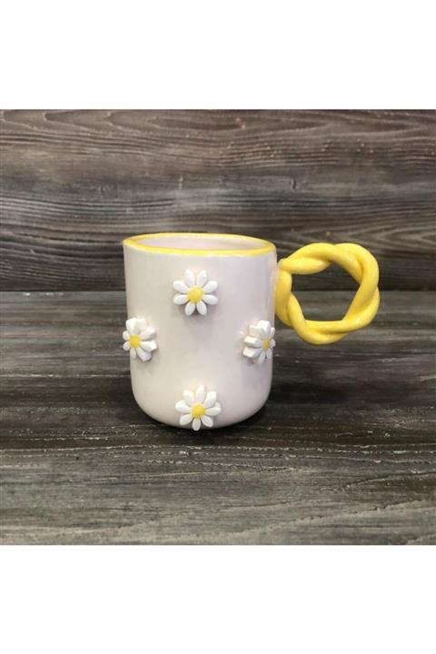 Zen Hobi Sanat Seramik El Yapımı Papatyalı Fincan