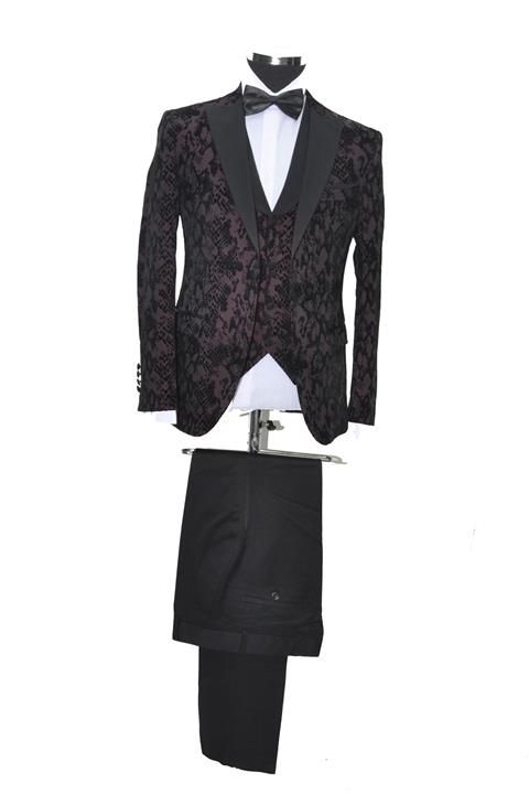 VİZYONER Erkek Mürdüm Yılan Desenli Damatlık