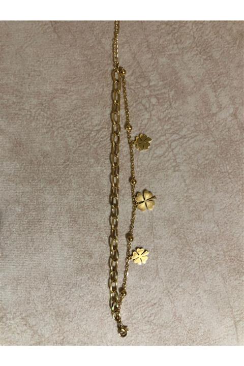 Reis Jewelry Accessory Iki Zincirli Gold Yonca Bileklik