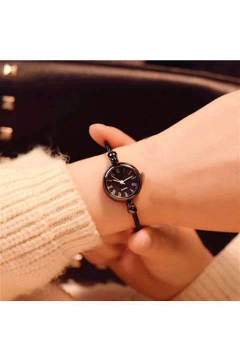 Toz Vintage Siyah-siyah Ince Bileklik Yuvarlak Vintage&retro Saat