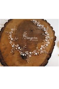 sinyora design Kristal Bakır Gelin Tacı Saç Aksesuarı