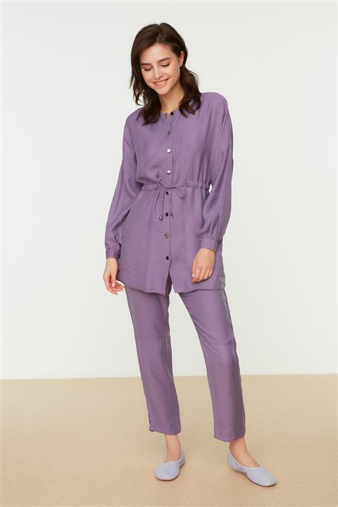 Trendyol Modest Koyu Mor İpli Tesettür Alt-Üst Takım TCTSS21AU0237