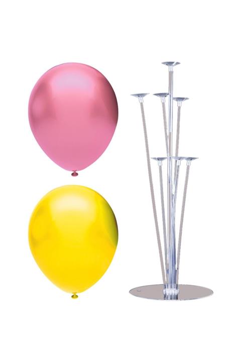 partisüs Metalik Balon 100 Adet Ve 7 Çubuklu Balon Standı Seti, 2 Renk X 50, Pembe, Sarı
