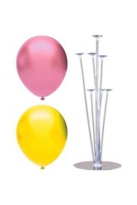 partisüs Metalik Balon 100 Adet Ve 7 Çubuklu Balon Standı Seti, 2 Renk X 50, Pembe, Sarı