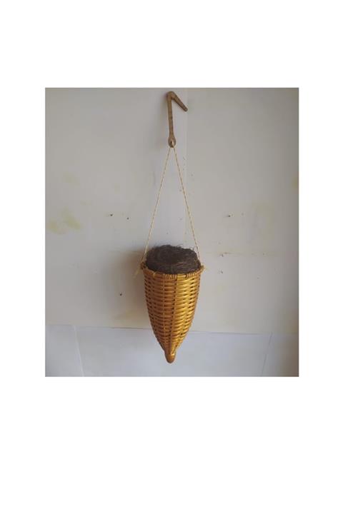 Bahat Ahşap Hasır El Yapımı Altın Varaklı Askılı Çalılı Kuş Yuvası