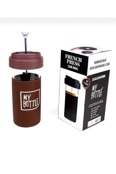 ALCODESIGN French Press Deri Kılıflı Mug 450ml Bordo